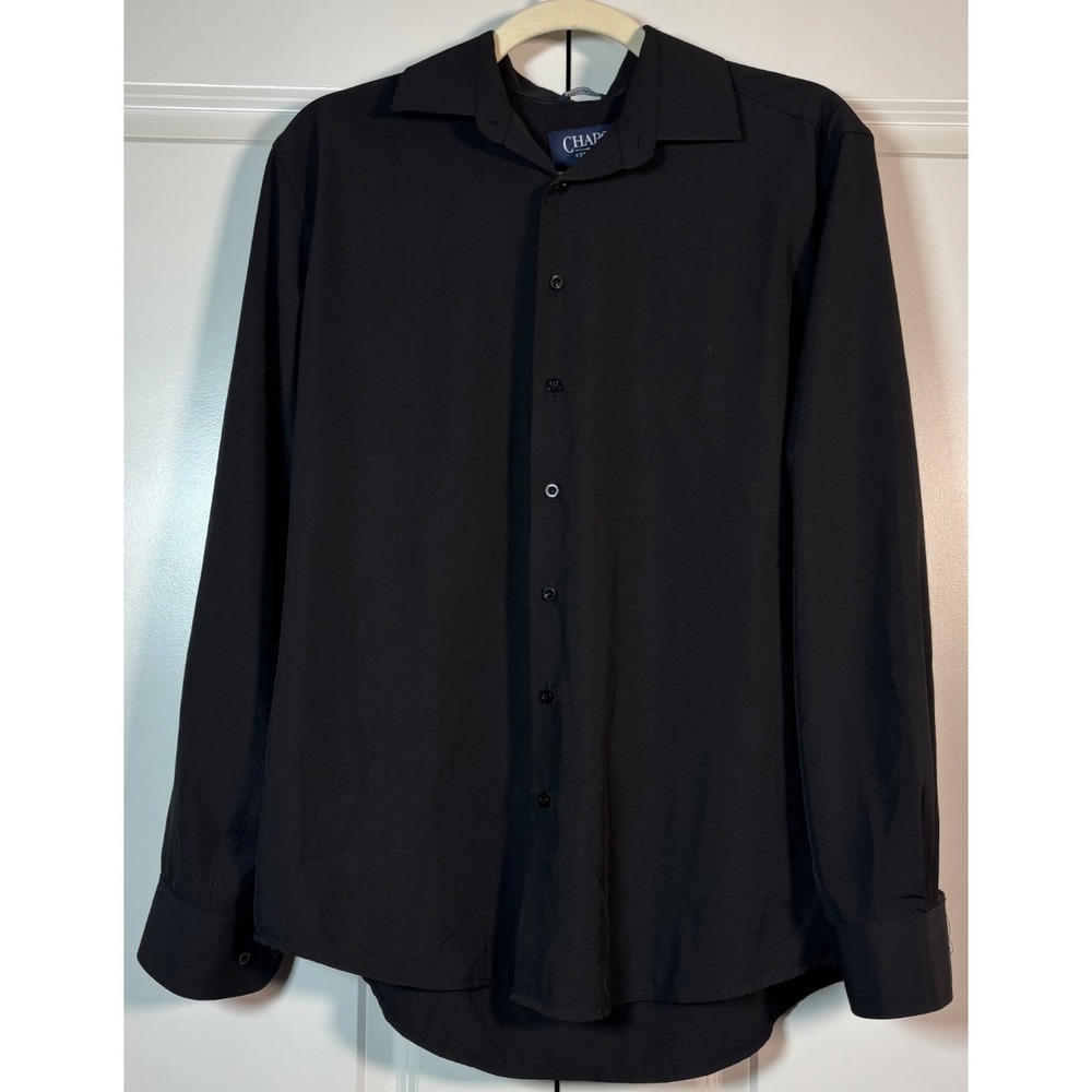 Chaps Mens Dress Shirt Black 4-Way Stretch Regular Fit Long Sleeve S 14/33